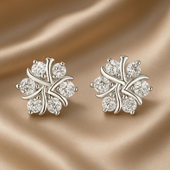 Dainty Floral S925 Silver Stud Earrings – 0.8cm / 0.31in - Picture 3 of 5